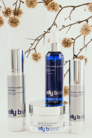 Four elly b products in the foreground with dried arrangement at the back.