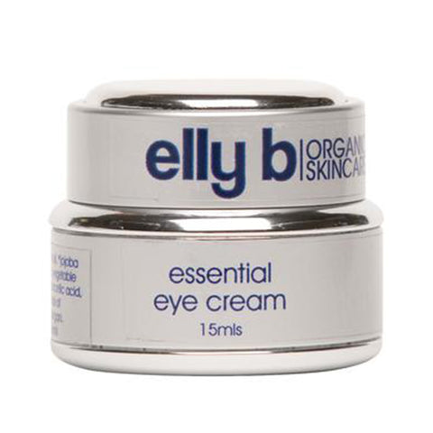 A silver jar of Essential Eye Cream on a white background.