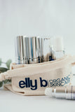 Ultimate sample kit bottles snuggled into an elly b calico bag.